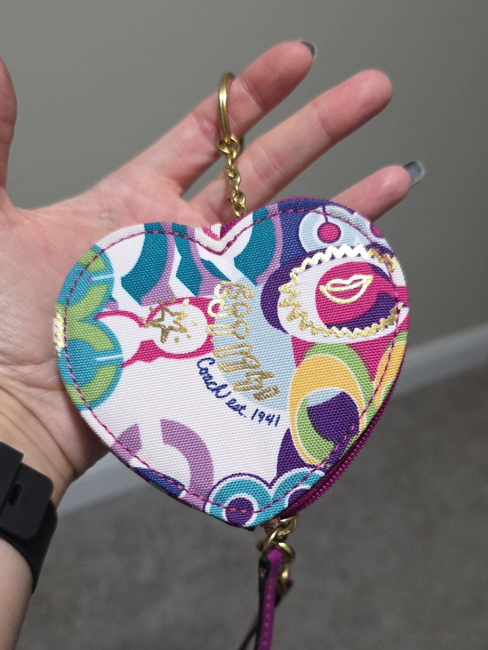 Coach Poppy Graffiti Sateen Heart Coin Purse, Wristlet, Key Ring, Bag Charm Y2K - Picture 10 of 12